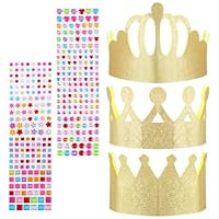 Aysatogc Paper Crowns with Stickers, Paper Prince Princess Crown Hats Diy Birthday King Crowns DIY Decorate Decor Favor Supplies for Birthday Baby Shower Wedding Party Supplies
