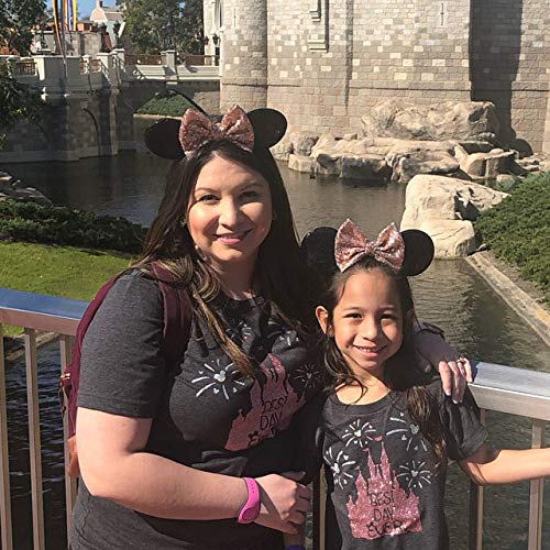 Image of CLGIFT Rose gold Minnie Ears, Iridescent Minnie Ears, Silver gold blue minnie ears, Rainbow Sparkle Mouse Ears,Classic Red Sequin Minnie Ears (Rose gold and black)