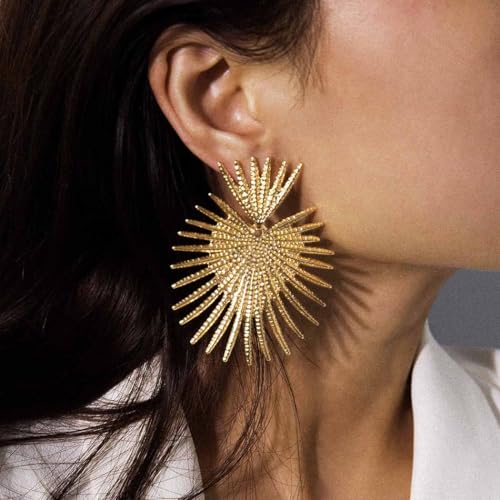 Heart Dangle Earrings Studs Gold Star Statement Earrings Flower Geometric Exaggerated Earrings Punk Minimalist Ear Jewelry for Women and Girls (Gold)2