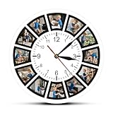Reloj de pared con foto personalizado, reloj de pared de madera, reloj de pared personalizado con 12 fotos, silencioso, sin tictac, 30 cm para sala de...