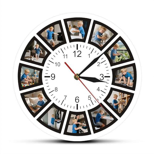 Reloj de pared personalizado, reloj de fotos personalizado con 12 fotos, relojes personalizados para el hogar, cuarzo, silencioso, sin tictac, decoración para cocina, sala de estar, baño, oficina