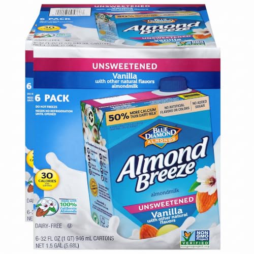 Almond Breeze Dairy Free Almondmilk,Unsweetened Vanilla,32 Ounce,(Pack of 12)