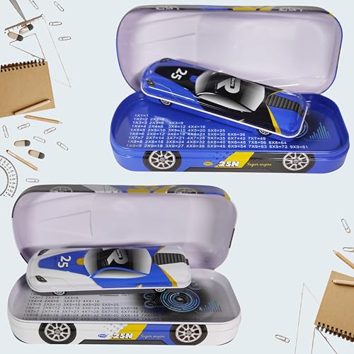 Image of ZAFCO Metal Car Pencil Box for Kids | Compass for Boys | Two in One Pen Box for Students | Car Geometry for School | Pencil Box for Boys | Birthday Return Gift 1 Unit (Blue-Twin)