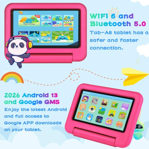 Image of Oangcc 7 Inch Tablet Android 13 Tablets, Wi-Fi 6, BT 5.0, 7GB RAM+ 64GB ROM (TF 2TB) | 3500mAh | 1024 x 600 Pixels | EVA Proof Case (Pink)