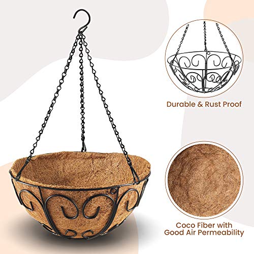 Cabasaa 2 Pack Metal Hanging Planter Basket With Coco Coir Liner Chain Round Wire Plant Holder Flower Pots Hanger Garden Decoration Porch Decor Watering Hanging Baskets Indoor Outdoor (12 Inch New) #TOP4
