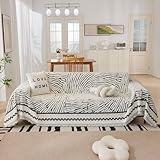 VClife Couch Cover Modern Creamy White Black Stripe Geometry Jacquard Sofa Cover Non Slip Breathable Chenille Couch Cover for 3 Cushion Couch Fade Resistant Pet Friendly L Shape Slipcover Futon Cover