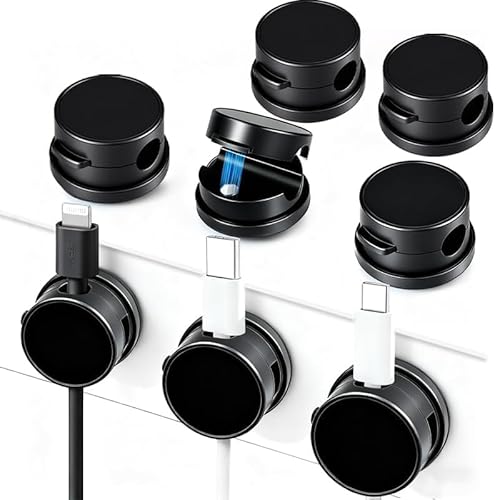 Vmoomax 8 stycken kabelhållare, kabelklämmor, magnetiska självhäftande kabelarrangör, enhandshantering, kabelhantering för USB, Lightning, HDMI, ljudkabel upp till 7 mm, skrivbordstillbehör