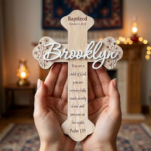 Image of Daty Custom Baby Baptism Gifts for Girls or Boys, Personalized Wooden Cross Wall Decor, Christening Gift, Religious Nursery Decor, Gift from Godparents2