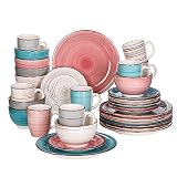Tamano: Plato de cena 10.5''/26.7cm, plato de postre 7.5'' /19.2cm, cuenco de cereal 5.5''/14.2x8.2x7.7cm/ 720ml, Taza 8.7x10.4x5.8cm/400ml.