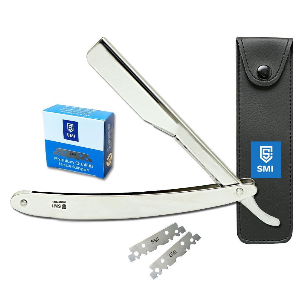SMI Navaja Afeitar Navaja De Afeitar Hombre Navaja Barbero Navaja Afeitar Barbero Con 100 Cuchillas y Estuche (Navaja - 1207)
