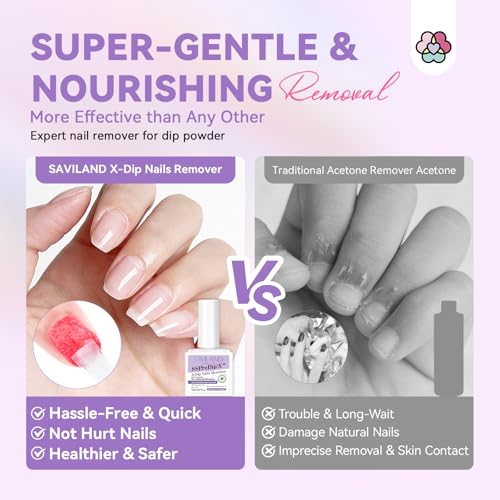 SAVILAND Dip Powder Remover Kit 2Pcs: 15ml Gentle & Safe Dip Nail Remover With Cuticle Oil Nail File Tools No Soak or Wrapping Removal Easy Remove at Home Gift For Women