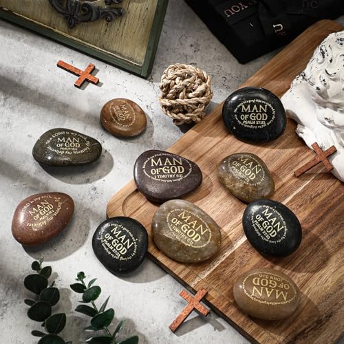 Wesiti 24 Pcs Fathers Day Bulk Man of God Gifts for Men Church Bible Verses Scripture Stones Gifts Religious Engraved Stones with Prayer Words for Men God Pastor Group Church Visitor Baptism by Wesiti - Image 4