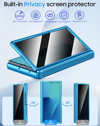 Image of for Samsung Galaxy Z Fold 7 Case with Card Holder RFID Blocking [Privacy Screen Protector ] [Slide Lens Cover] [Hinge Protection] Shockproof Protective Phone Wallet Case for Z Fold 7 (Lake Blue)