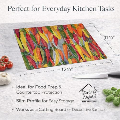 Tabla de cortar de vidrio templado decorativa Caroline's Treasures con diseño Hot Peppers, forma rectangular, tamaño 15.25 pulgadas x 11.25 pulgadas x 0.15 pulgadas miniatura 4
