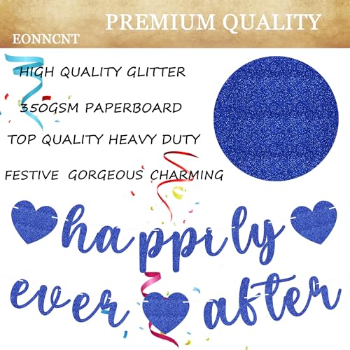 Image of Pre-Strung Happily Ever After Banner - Royal Blue Glitter Bachelorette Bridal Engagement Party Decoration Supplies, Bachelorette Wedding Party Banner for Engagement, Bridal Shower, Wedding Party Photo Booth Props