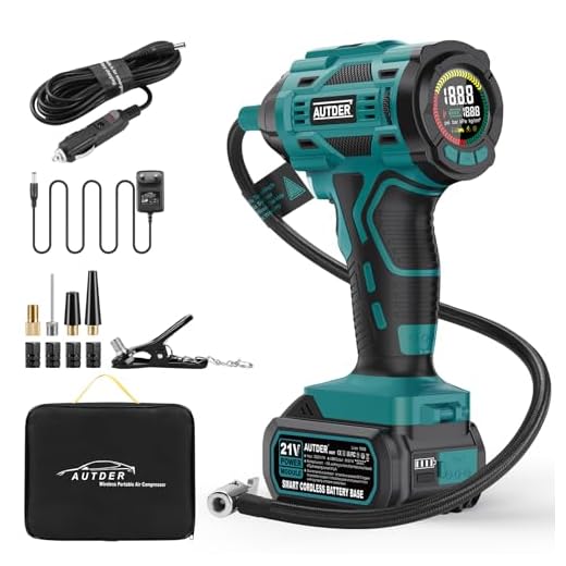 AUTDER Compresor Aire Portatil, 180PSI Inflador De Ruedas Automóvil con Batería 21V y DC 12V, Inflador Eléctrico Multiuso con Parada Automática para Coche, Bicicleta, Moto, Scooter y Pelota, Azul