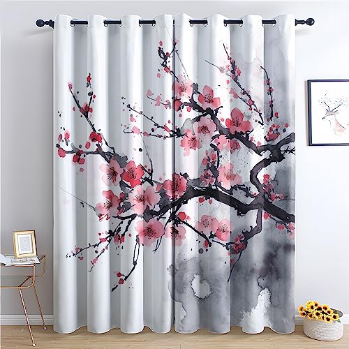 Rideau Occultant Thermiques Fleur de Cerisier Japonais - Lot de 2 Rideaux Imprimé pour Salon Chambre Fenetre Cuisine, Rideaux et Draperies Intérieurs à...
