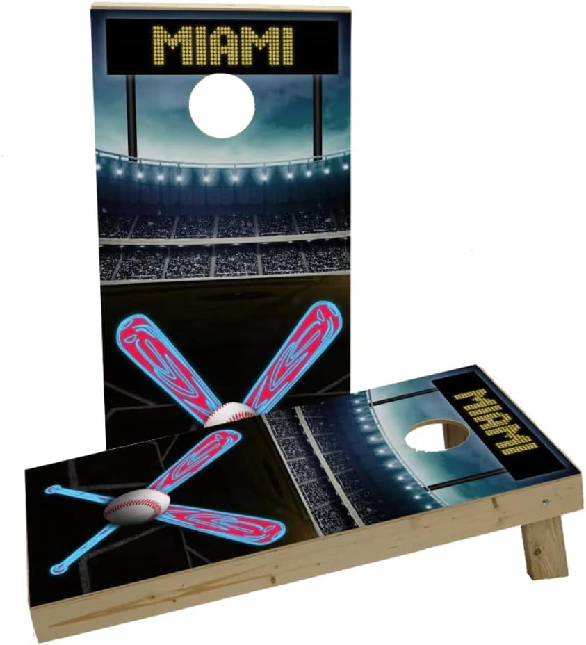 Miami Baseball Themed Custom Cornhole Board Game Set