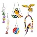 Andiker Jouet de Perroquet pour Oiseaux,Jouets à mâcher pour Oiseaux,équipé de Support Suspendu en Bois, de Pont pivotant et de Cloche Suspendue, Convenable aux Petits Oiseaux, perroquets(5pcs)