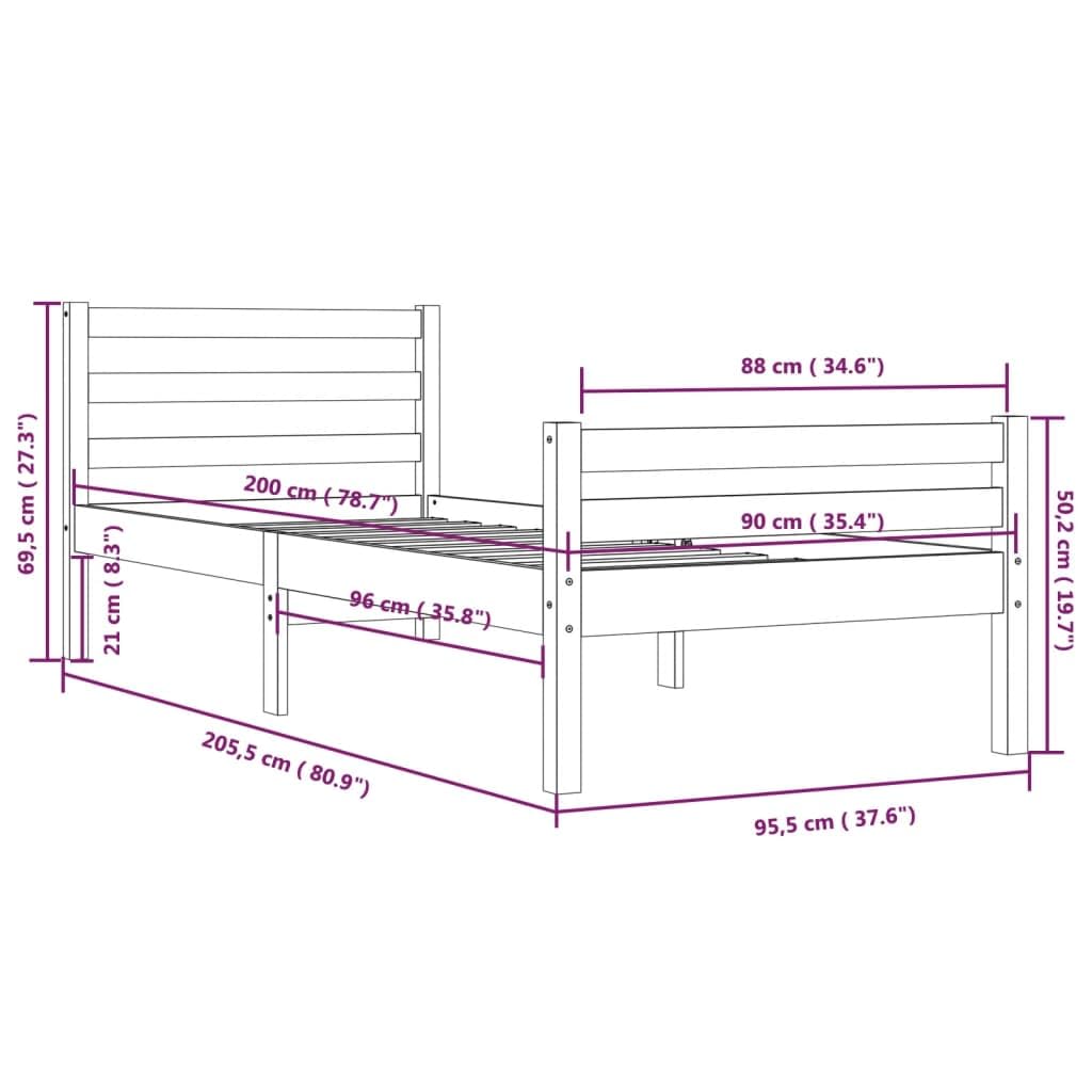 vidaXL Bedframe massief grenenhout wasbruin 90x200 cm, bed, ledikant, massief houten bedframe, bedbodem, bed frame, slaapmeubel, eenpersoonsbed