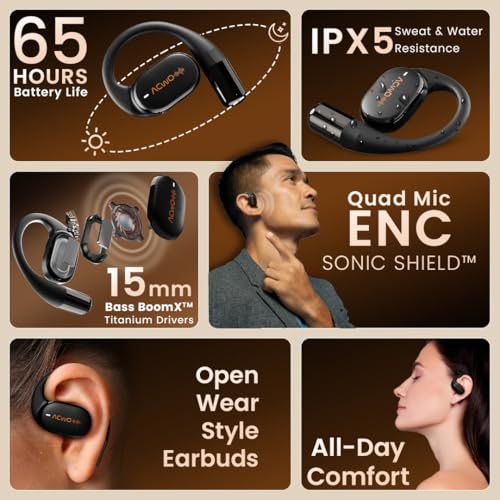 Image of ACwO Dwots Sense OWS Wireless Over Ear Earphones|Situational Awareness|15Mm Titanium Drivers|65 Hours Playback|BT V5.4|Secure Fit|4 Mics with ENC|40Ms Low Latency|Equaliser Modes (Silver Black)