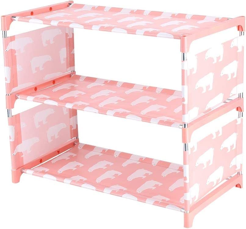 Étagère à chaussures rose en tissu non tissé économique à 2 compartiments pour dortoir