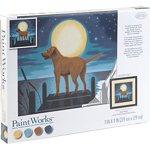 Image of PaintWorks 73-91857 Moonrise Dog Animal Paint by Number Kit for Adults and Kids, 11 inch x 11 inch, Multicolor, 12pcs