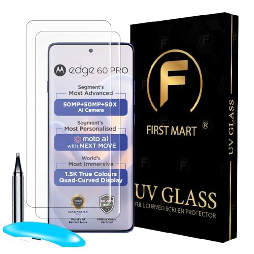 Image of FIRST MART Military-Grade UV Tempered Glass Compatible For Motorola Edge 60 Pro 5G (6.7 Inch) With Easy UV Installation Kit | Edge To Edge Coverage | Crystal Clear, Pack of 2