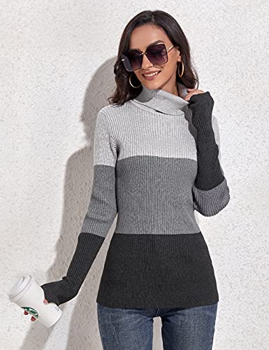 Image of Rocorose Women's Ribbed Turtleneck Sweater Long Sleeve Knitted Solid Pullover
