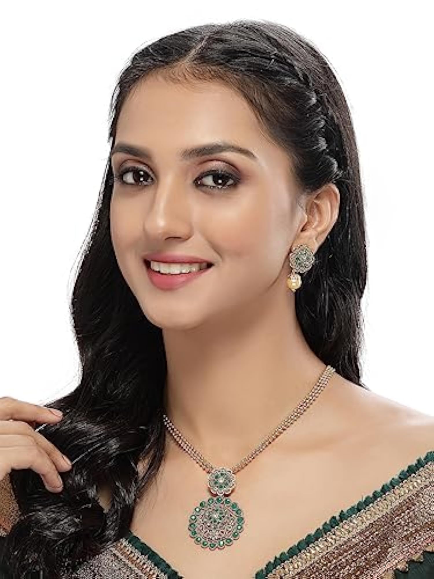 Stone Multistring Long Necklace Set And Earring Set