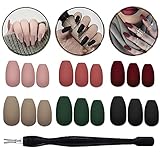 144 Pcs Matte Press on Nails Coffin Short，6 Boxes Medium Fake Nails，Acrylic Ballerina Solid Colors Matte False Nails ，Manicure Set with Nail fork