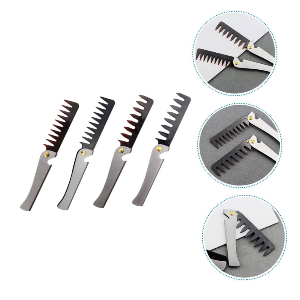 Peine de Bolsillo Paquete de 4 Unidades Plegable de Acero Inoxidable Ligero y Portátil para Cabello y Bigote Adecuado para Hombres y Mujeres en Uso Diario