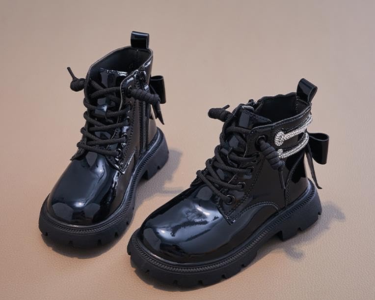 Girls PU Ankle Boots Side Zip Comfort Non-Slip Boot Lace Up Outdoor Combat Boot(Toddler/Little Kid/Big Kid)2