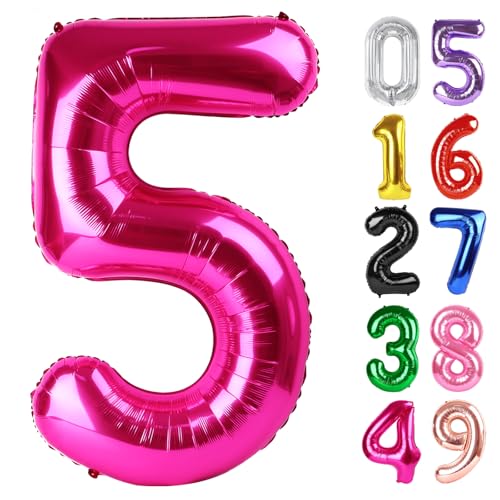 Image of Hot Pink Number 5 Balloon 40 Inch, 5th Birthday Party Decorations, Giant 5 Foil Balloon for Party Supplies