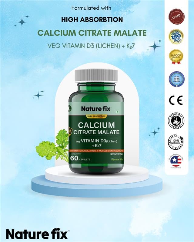 Nature Fix Calcium Citrate Malate with Veg. Vitamin D3 (Lichen) + K27 – Supports Bones, Joints & Muscle Contraction – 60 Tablets 3