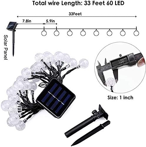 36Ft 60Led Solar String Lights Globe Crystal Balls Waterproof LED Fairy Lights for Garden Yard Home Party Wedding Decoration Cool White