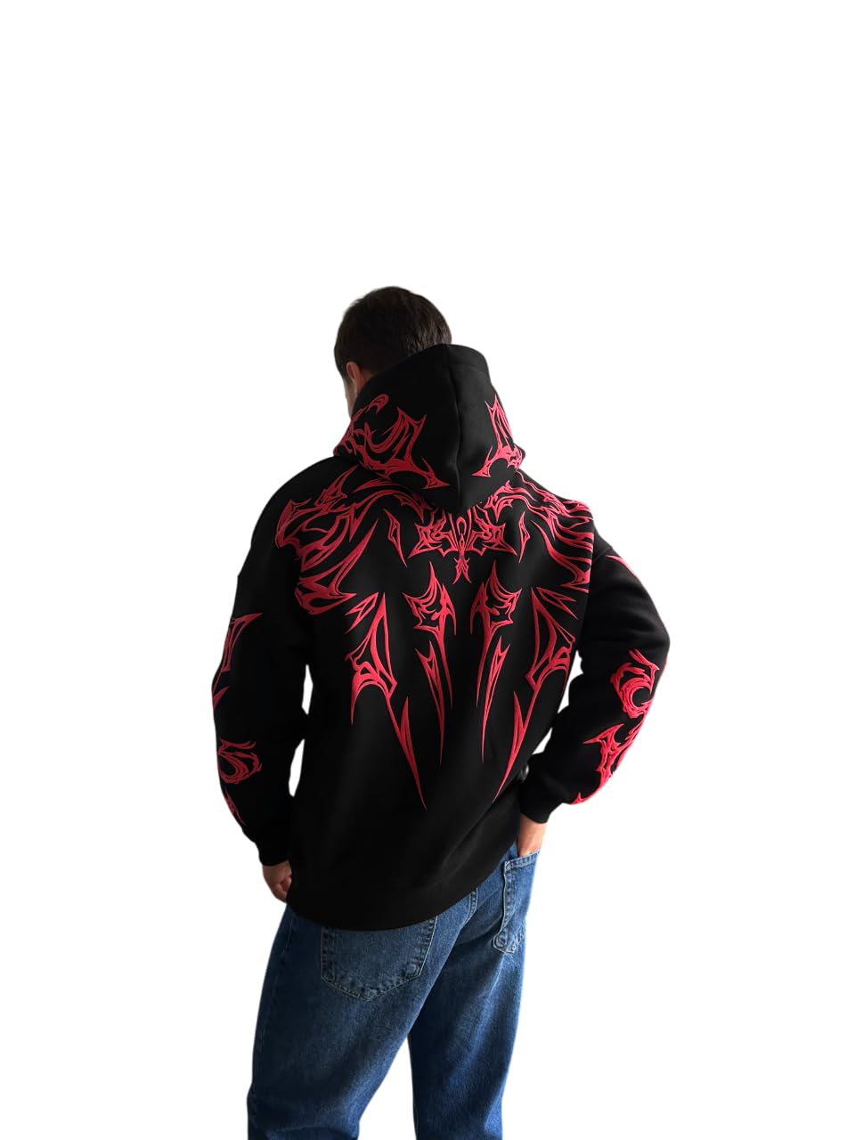 Sweat à capuche surdimensionné Mafia Tribal - Noir et rouge