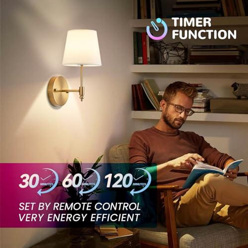 Image of Battery Operated Wall Sconce Set of 2,Gold Wireless Wall Light with Remote Control,RGB Dimmable Wall Sconces Set of Two 15 Colors,Rechargeable Bulbs Cordless Lamp for Bedroom Living Room