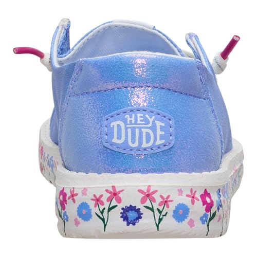 Image of HEYDUDE Girl's Youth Wendy Garden Floral Slip On Shoe | Skyway Blue /Multi | Lightweight Loafer with Elastic Laces
