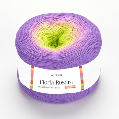 Image of Floria Rosera Ombre 100% Cotton 250g (8.80oz) 1094 Yards Fine 1 Vibrant Multicolor Rainbow for Crochet Knitting Amigurumi Crafts Ideal for Spring Summer Projects Thick Soft