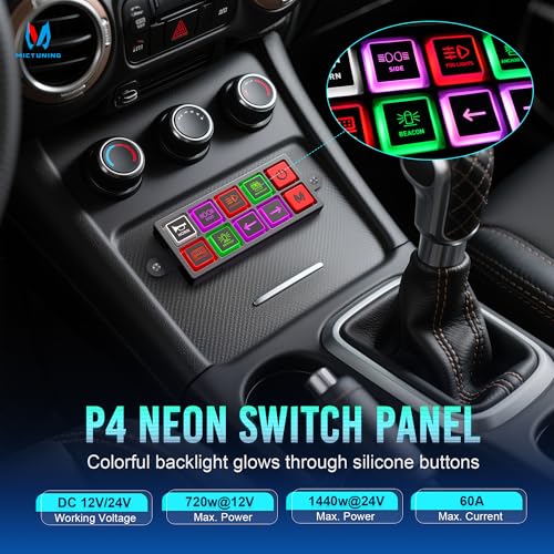MICTUNING P4-NEON 8 Gang Switch Panel, Color-Coded Backlit Silicone Buttons, Universal Relay Control System with 60A Circuit Breaker, On-Off Toggle Touch Pod — view 2