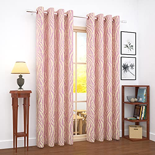 Image of Story@Home Bloom Collection Jacquard Lavish and Modern Rich Animal Print 4 Piece Eyelet Ring top Door Curtain for Bedroom and Hall - 7 Feet, Light Pink