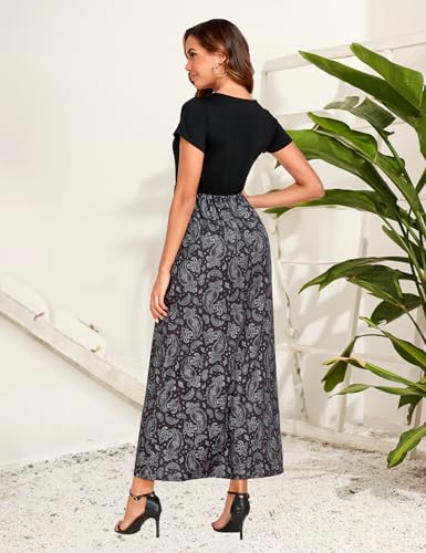Image of Lacavocor Womens Short Sleeve Maxi Dresses Empire Waist Long Dress