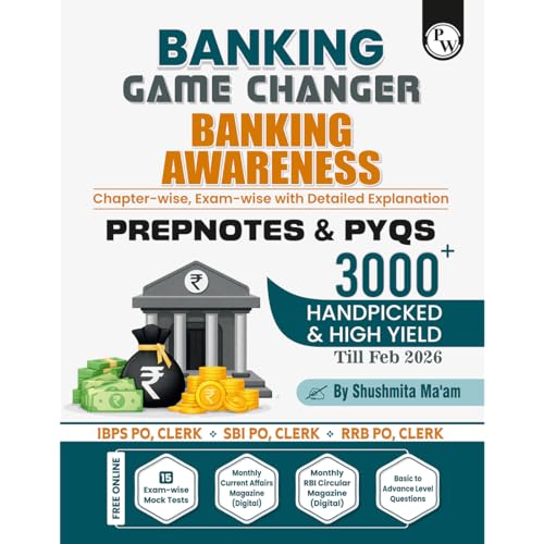 Image of PW Banking Game Changer Banking Awareness Prepnotes & 3000+ PYQs By Shushmita Mam For 2026-27 Exams | Chapterwise Theory with 15 Online CBT Tests | ... & Clerk, SBI PO & Clerk, RRB PO & Clerk Exams