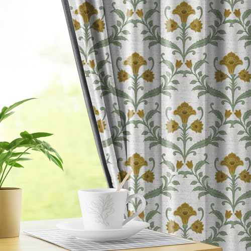 Image of LINENWALAS Printed Blackout Curtains for 7 Feet Door | Set of 2 | Printed Drapes | Thermal Insulated, Room Darkening Panels with Grommet Hanging for Living Room (Antique Mustard)