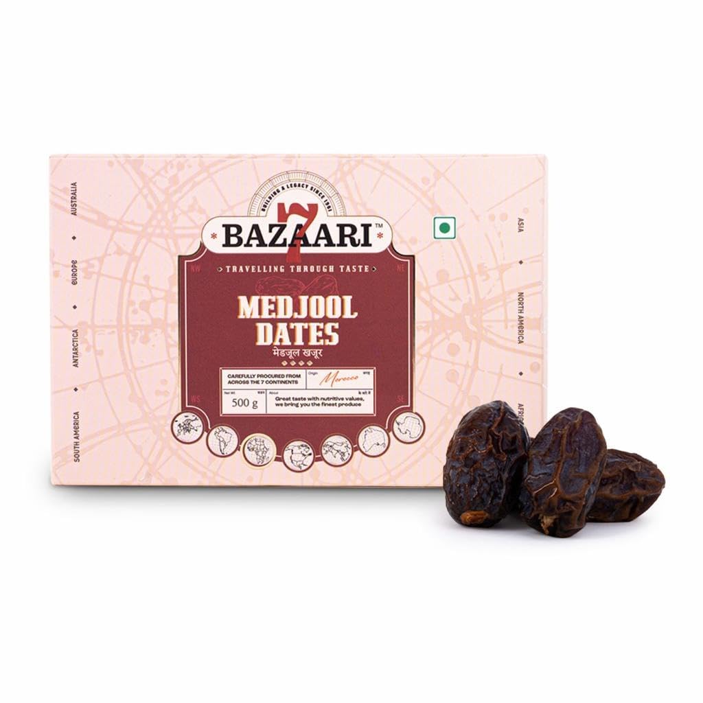 See full amazon price history chart for 7 BAZAARI Premium Morocco Medjool Dates/Khajoor/Khajur - 500g | Jumbo Size, Healthy & Nutritious Snack, Rich in Vitamins & Minerals, Natural Sweetener, High Fiber Dried Fruits | Natural Energy Source 7 BAZAARI Premium Morocco Medjool Dates/Khajoor/Khajur - 500g | Jumbo Size, Healthy & Nutritious Snack, Rich in Vitamins & Minerals, Natural Sweetener, High Fiber Dried Fruits | Natural Energy Source (B0CWKVP1D4) Amazon Price History, Amazon Price Tracker