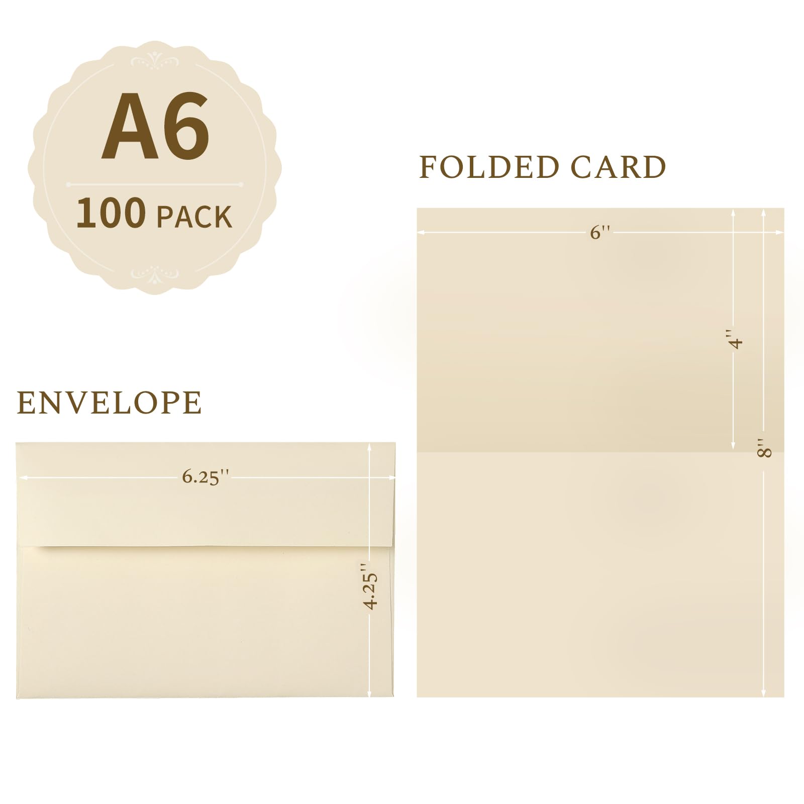 Biglietti e buste pieghevoli color crema 10 x 15 cm, confezione da 100 biglietti color avorio Goefun da 10 x 15 cm e buste A6 autosigillanti per inviti, matrimoni, biglietti di auguri fai da te