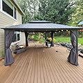 PURPLE LEAF 12' X 16' Permanent Hardtop Gazebo Outdoor Aluminum Gazebo Galvanized Steel Double Roof with String Lights for Patio Lawn Garden Aluminum with Netting and Curtains Grey