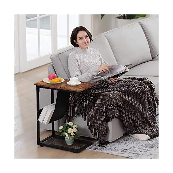 Neekor Industrial Side Table C Shaped End Table,Heavy Duty Mobile Table with Mesh and Side Pocket Coffee Table Living Room Couch Table Metal Frame Slide Under for Small Spaces,51cmx30mcmx67cm - Image 6