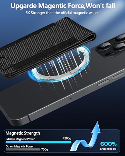 Image of ExtreLife MagSafe Wallet with Money Clip, Work with Apple Find My, Magnetic Phone Wallet Stand for iPhone 17 /16 /15 /14 /13 /12 Series, 8 Card Holder, RFID Blocking, Rechargeable, Carbon Fiber Black